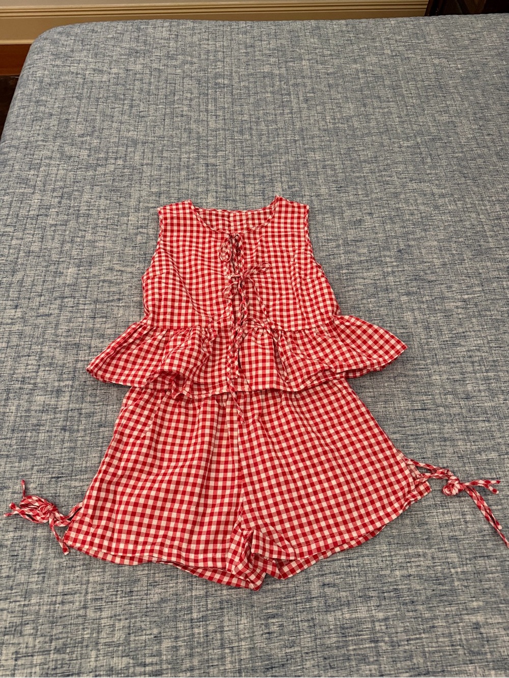 Red Gingham Tie-Back Women’s Bermuda Shorts Set - Unbranded - Picture 3 of 8